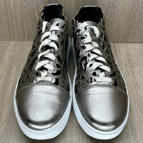 AREA FORTE Shoes Women Sz 39 US 9 Laser-Cut Sneakers Leather Pewter Silver Italy - Picture 5 of 13